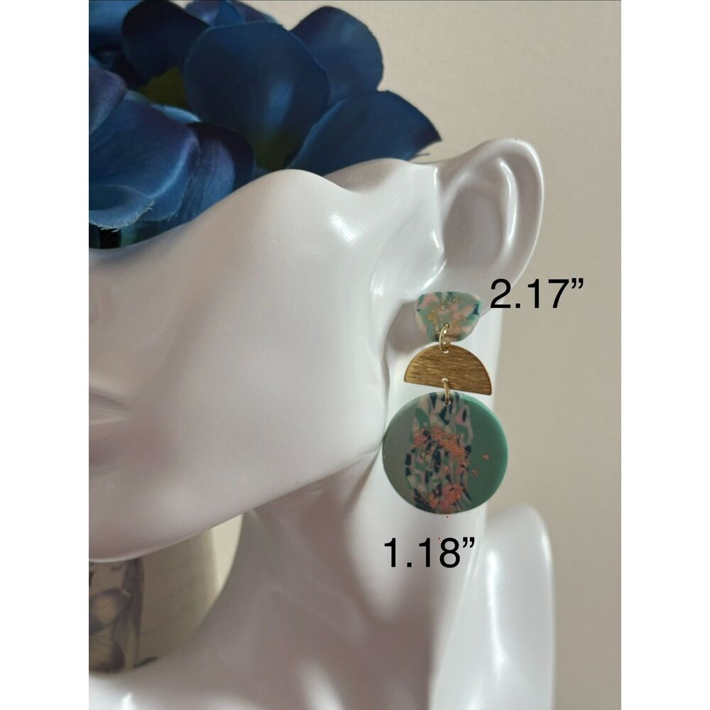 Handcrafted Polymer Green & Gold Clay Dangle Earrings
